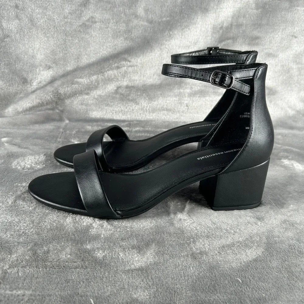 Amazon Essentials Womens Two-Strap Block Heel Sandals Black 10 Wide AE-W-SS-01